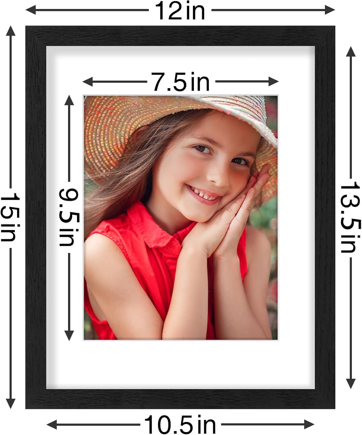 Vittanly 8x10 Picture Frames Set of 9, Shatter Resistant Plexiglass, Display 5x7 Pictures with Mat or 8x10 without Mat, Photo Frames for Wall or Tabletop, Engineered Wood, Black - Colors A