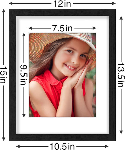 Vittanly 8x10 Picture Frames Set of 9, Shatter Resistant Plexiglass, Display 5x7 Pictures with Mat or 8x10 without Mat, Photo Frames for Wall or Tabletop, Engineered Wood, Black - Colors B