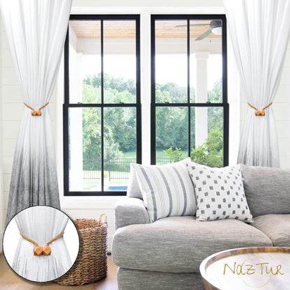 NazTur Magnetic Curtain Tiebacks- Upgrade 2022 with a Thicker Twist Rope & Strong Magnet Tieback Window Treatment Holdbacks Draperies Holders Decorative Drape Handmade Tie Back (Black, 2)