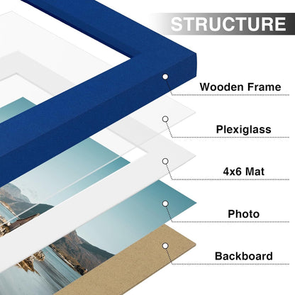 Vittanly 8x10 Picture Frames Set of 9, Shatter Resistant Plexiglass, Display 5x7 Pictures with Mat or 8x10 without Mat, Photo Frames for Wall or Tabletop, Engineered Wood, Black - Colors B