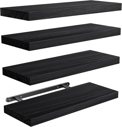Amada Homefurnishing Floating Shelves, Paulownia Wood Wall Shelves for Living Room/Bedroom/Kitchen/Home Office, Wood Floating Shelf for Home Storage & Organization, Set of 4, 15.75″L x 5.91″W x 0.98″H