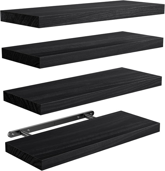 Amada Homefurnishing Floating Shelves, Paulownia Wood Wall Shelves for Living Room/Bedroom/Kitchen/Home Office, Wood Floating Shelf for Home Storage & Organization, Set of 4, 15.75″L x 5.91″W x 0.98″H