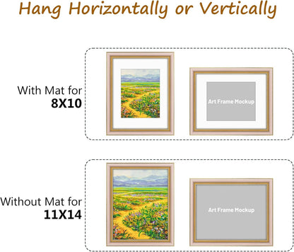 Golden State Art,11x14 Ornate Picture Frame for 8x10 Photo with Mat or 11 x 14 Prints without Mat,Real Glass Wall Display(Color:Green Gold)