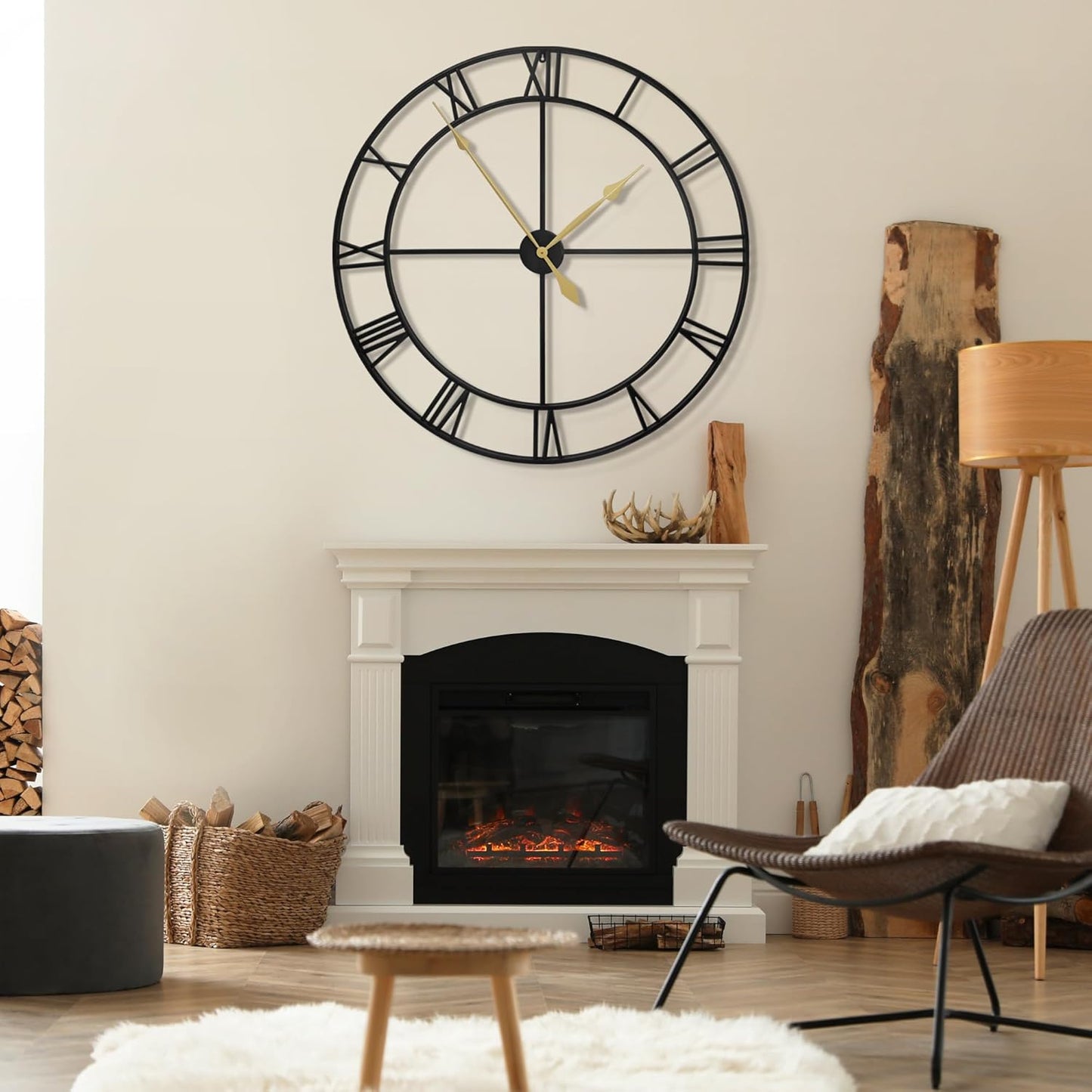 LEIKE 16" Large Wall Clocks Battery Operated, Round Modern Silent Non-Ticking Black Metal Wall Clock for Living Room Decor, Bedroom Kitchen (40cm Diameter, Black Roman Number)