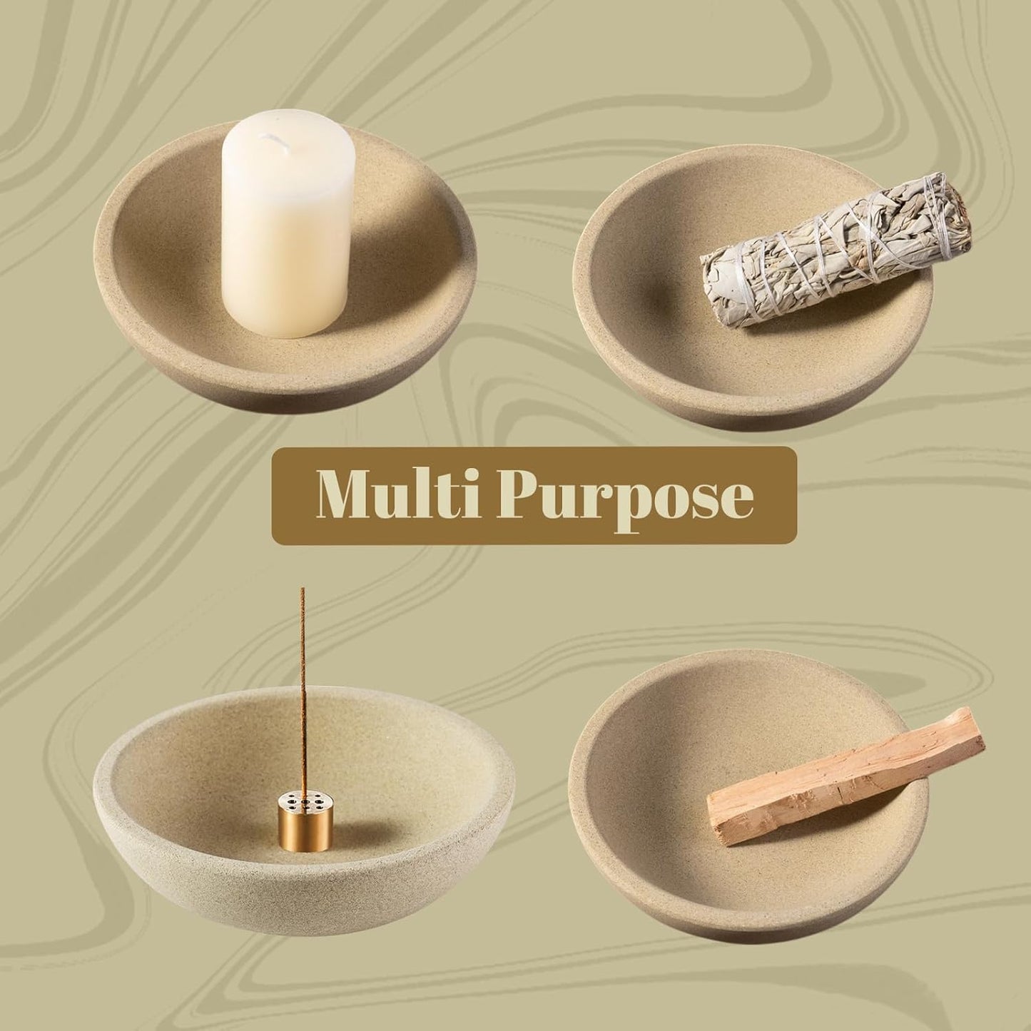 Koville Natural Marble Incense Holder, Incense Holder for Sticks with 9 Holes, Handmade Incense Burner Ash Catcher for Meditation Yoga SPA, Balsam Fir/Palo Santo/Sage/Cone (Green)