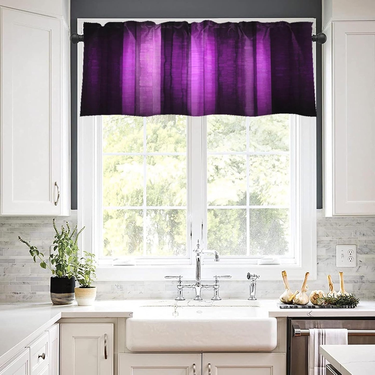 Emvency 2 Pack Dark Grey Valances Window Treatments, Gray Striped Abstract Blackout Drapes Adjustable Curtain for Windows Living Room Kitchen Over Sink, 52x18 Inch Rod Pocket Valances
