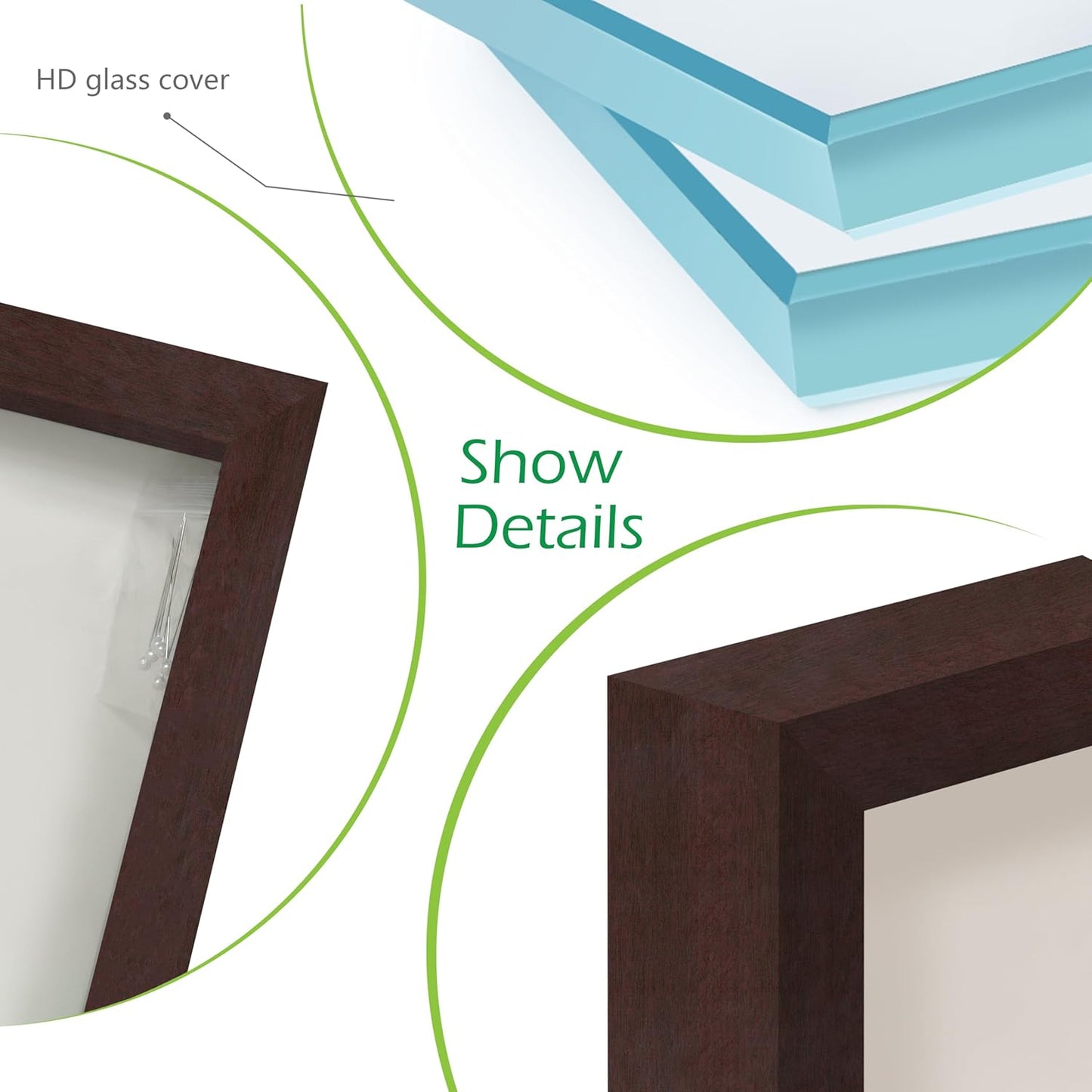 FrameWorks 11” x 14” Dark Oak Wooden Shadow Box Frame – Display Case with Soft Felt Back, Memory Box with Tempered Glass, Display Box with Elegant White Ball Push Pins, Wooden Flower Box