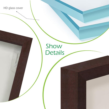 FrameWorks 11” x 14” Dark Oak Wooden Shadow Box Frame – Display Case with Soft Felt Back, Memory Box with Tempered Glass, Display Box with Elegant White Ball Push Pins, Wooden Flower Box