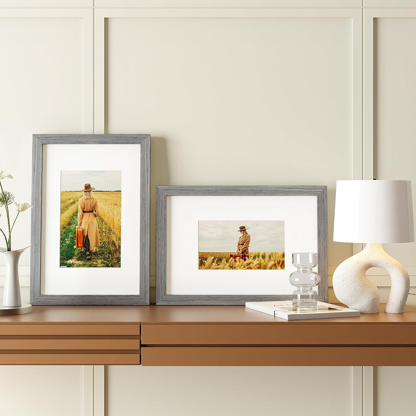 Egofine 8x10 Picture Frames Set of 4, Made of Solid Wood Covered by Plexiglass 4x6 and 5x7 with Mat or 8x10 without Mat, for Table Top Display and Wall Mounting Photo Frame Black