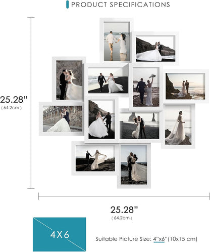 DUENPY 4x6 Collage Picture Frames, 12-Pack Solid Wood Photo Frame, Picture Frames Collage Wall Decor, Set with Glass Front, Assembly Required, Black