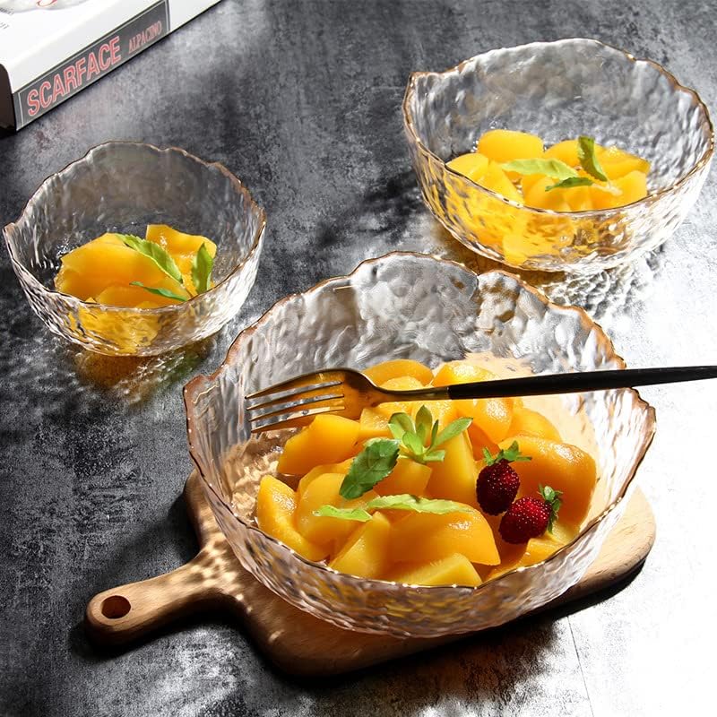 Glass Salad Bowl Irregular Lotus Flower Shape Serving Bowls, Mixing Nut Bowls for Kitchen Fruist, Snack, Dessert, and Ice Cream Candy Dishes (Crystal Gradient Pink, 6.5")