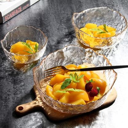 Glass Salad Bowl Irregular Lotus Flower Shape Serving Bowls, Mixing Nut Bowls for Kitchen Fruist, Snack, Dessert, and Ice Cream Candy Dishes (Crystal Gradient Pink, 6.5")