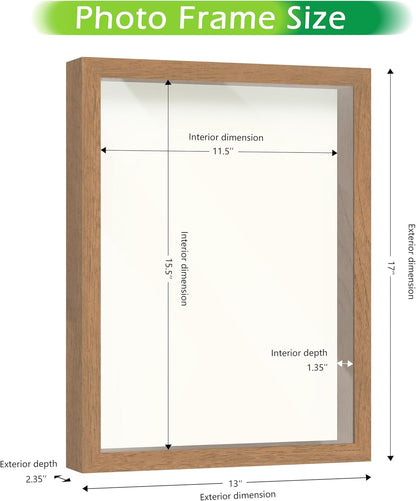 FrameWorks 11” x 14” Dark Oak Wooden Shadow Box Frame – Display Case with Soft Felt Back, Memory Box with Tempered Glass, Display Box with Elegant White Ball Push Pins, Wooden Flower Box