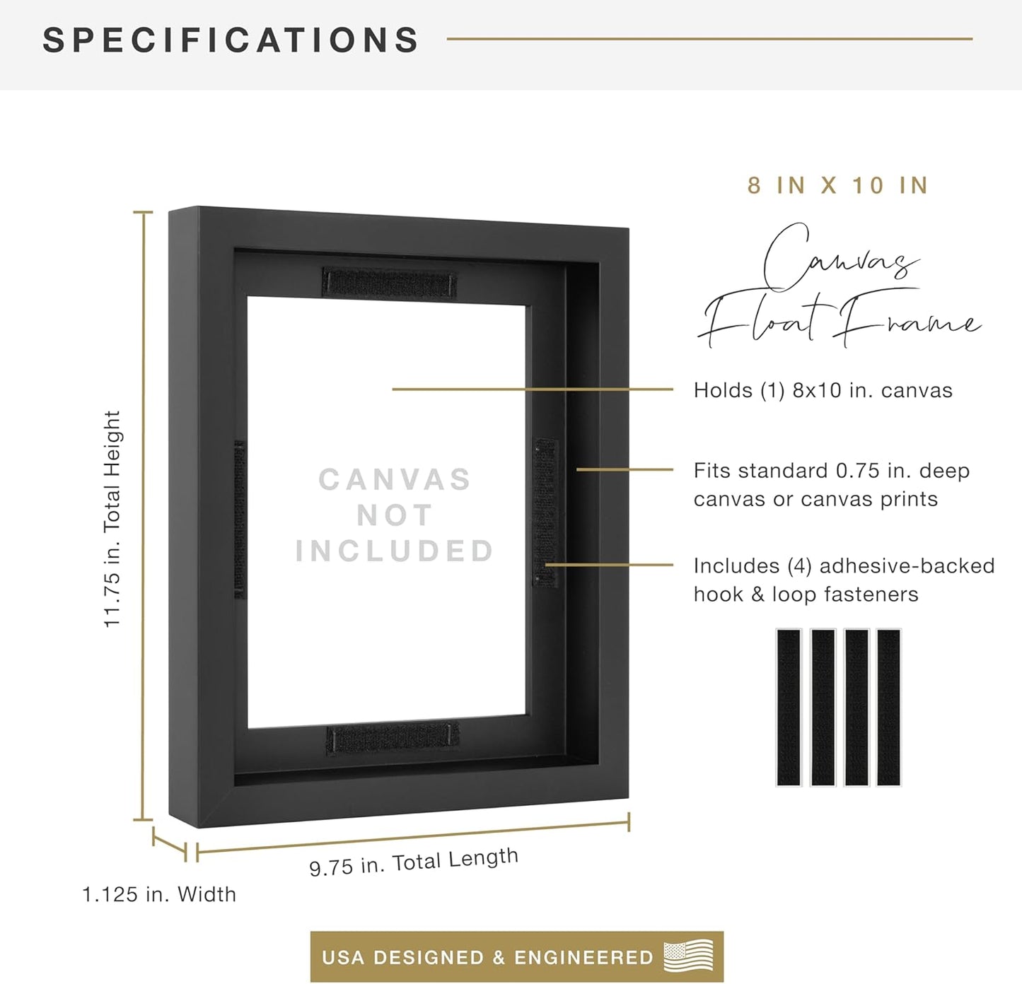 MCS Canvas Float Frames 8x10 Frame, Black Frame for Finished Canvases, Vertical & Horizontal Wall Hanging Frame with Adhesive for Canvas Paintings (1-Pack)