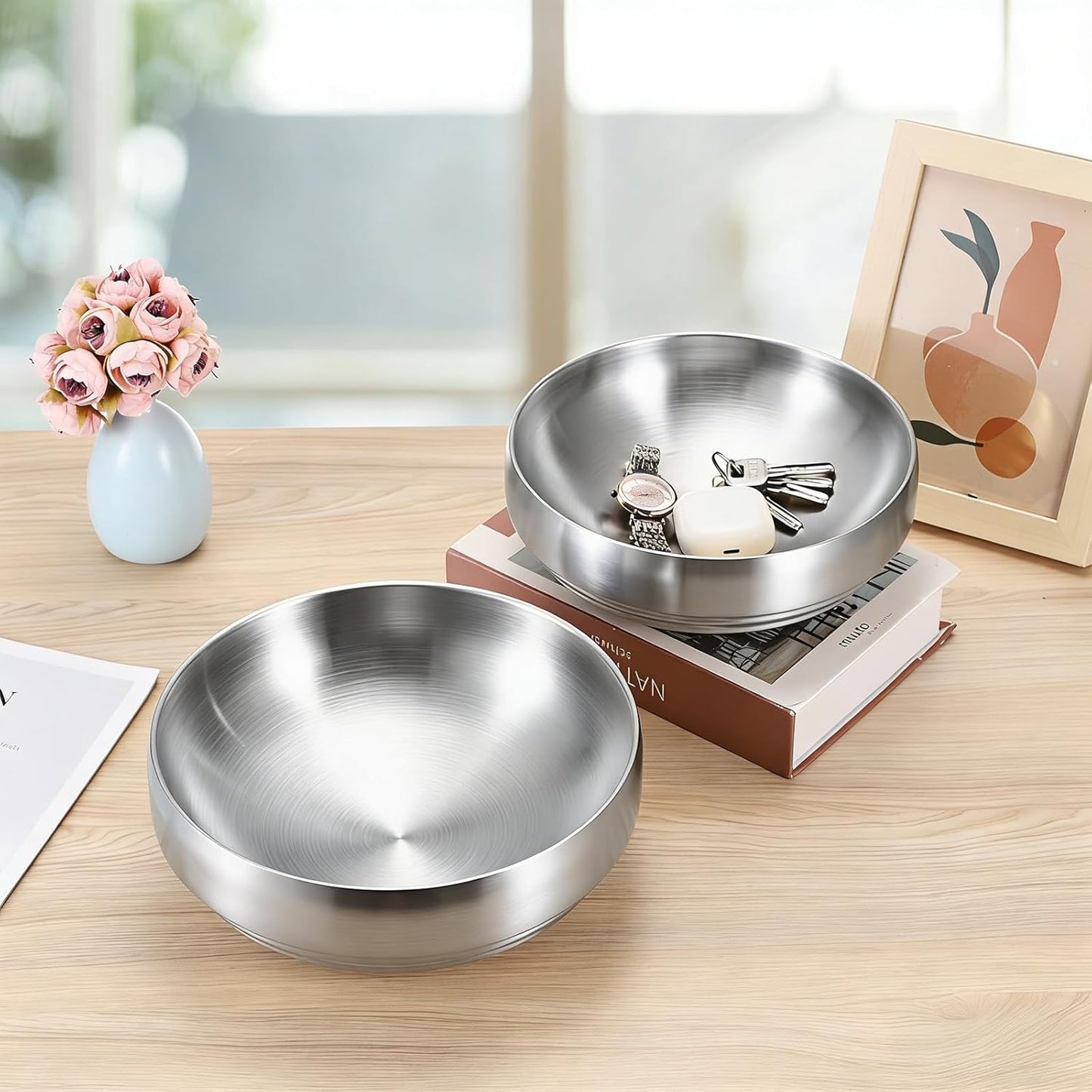 Key Bowl for Entryway Table Decorative Key Dish for Organizing Tabletop Catch All Bowl Gold Fruit Bowls for Kitchen Counter, Coffee Table,7.4 Inches