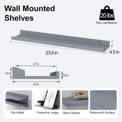 White Floating Shelves for Wall Decor, Wall Mounted Wood Storage Shelf for Bedroom, Living Room, Bathroom, Kitchen, Nursery, Display Picture Ledge Shelf with Lip Set of 2-14 Inches, White