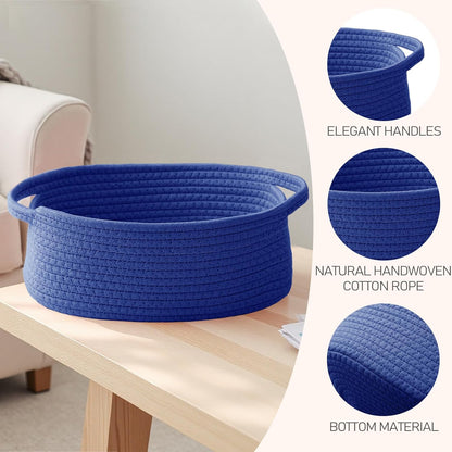 JMvicyroam Woven Basket,Small Rope Storage Bin with Handles & Ribbon Bag, Organizer for Shelves Closets,Gift Basket Empty for Birthday,Books,Dog Toys,White