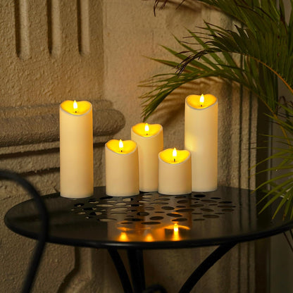 Homemory 6"x3" Outdoor Waterproof Flameless Candles, LED Candles, Battery Operated Candles with Remote and Timers, Electric Fake Plastic Pillar Candles, Ivory White, Set of 2