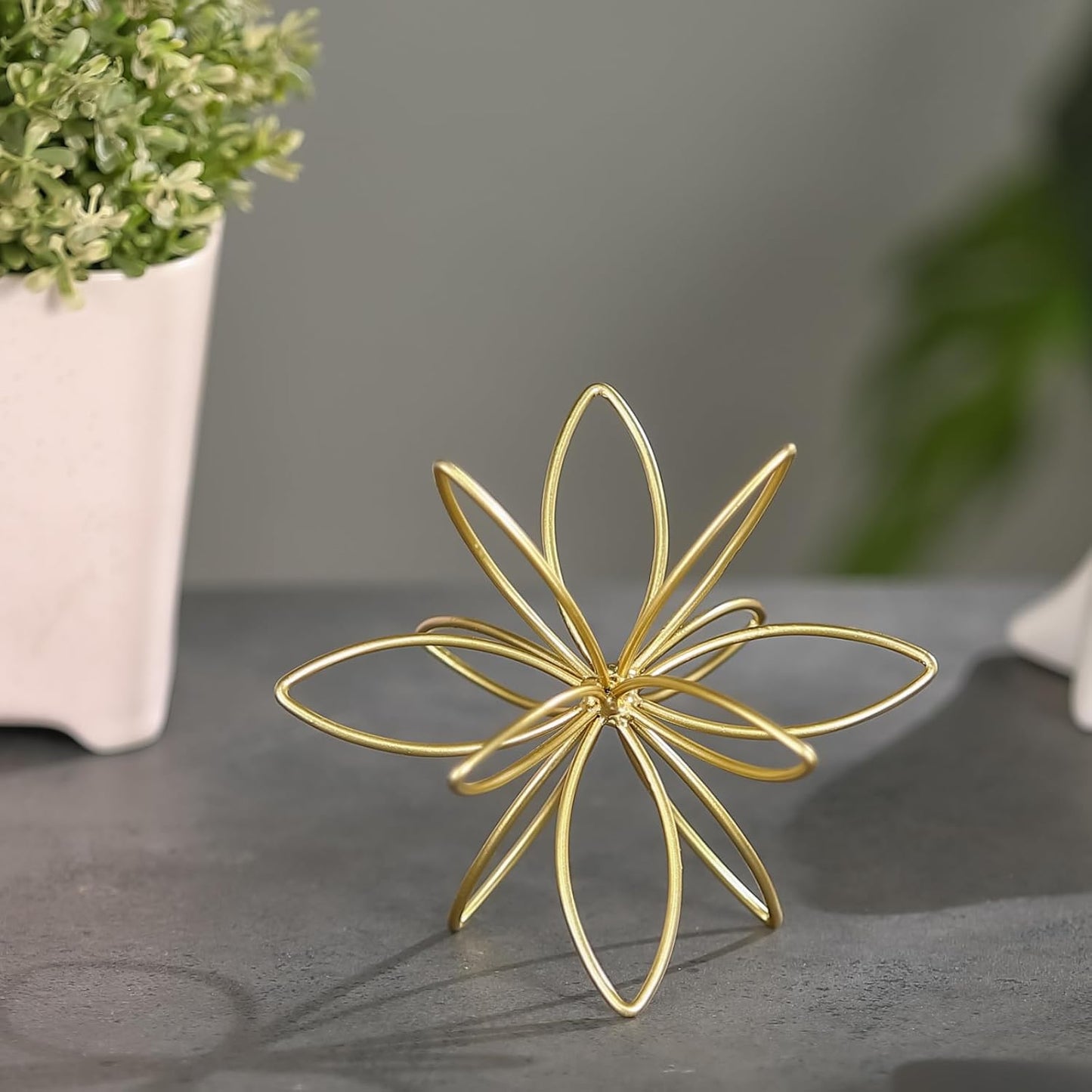 8" Gold Decorative Sphere, Metal Floral Tabletop Sculpture, Abstract Tabletop Decorative Ball for Home Metal Sphere Decor