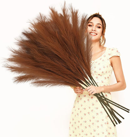 obbsie 50pcs Pink Faux Pampas Grass Decor, 21.6" Short Artificial Floral Branches Vase Filler Flower Arrangement for Home Wedding Boho Outdoor Decor