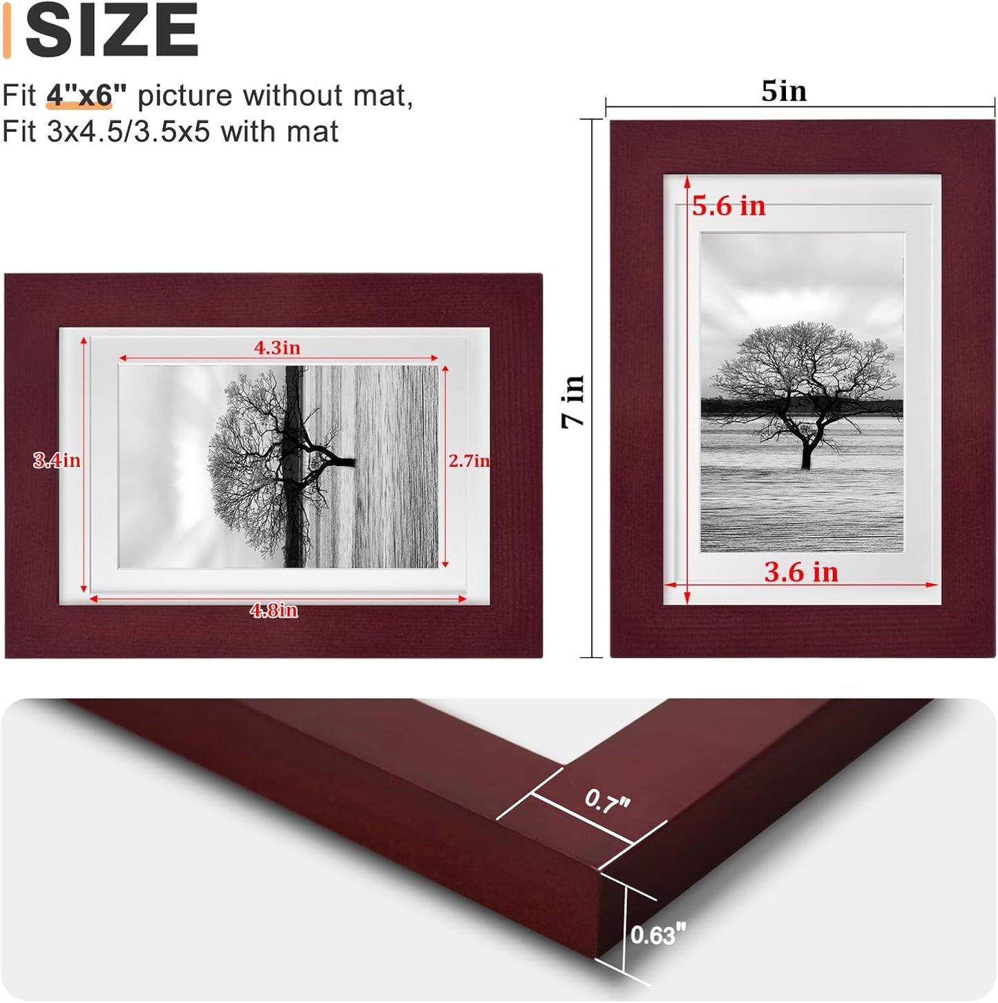 Egofine 12x16 Picture Frame Black, Covered by Plexiglass Made of Solid Wood, Display Pictures 9x12 and 11x14 with Mat or 12x16 Without Mat, for Wall Mounting Photo Frame - Colors A