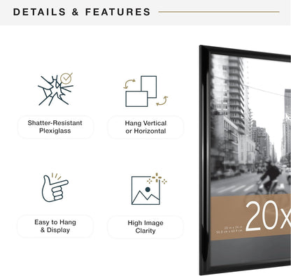 MCS Trendsetter 24x36 Poster Frame Black High-Gloss, Vertical & Horizontal Wall Hanging Large Picture Frame for Photos, Posters & Art Prints (1-Pack)