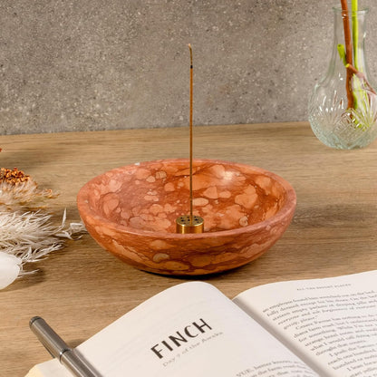 Koville Natural Marble Incense Holder, Incense Holder for Sticks with 9 Holes, Handmade Incense Burner Ash Catcher for Meditation Yoga SPA, Balsam Fir/Palo Santo/Sage/Cone (Green)