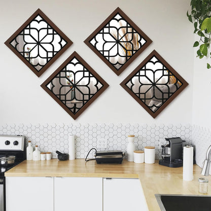 ZEXUIRU 4 Set. Rustic Wall Mirrors for Bedroom Bathroom Living Room Entryway Wood Farmhouse Square Easy to Hang Framed Decorative Accent Hanging Wall-Mounted Mirror Set for Living Room - Black