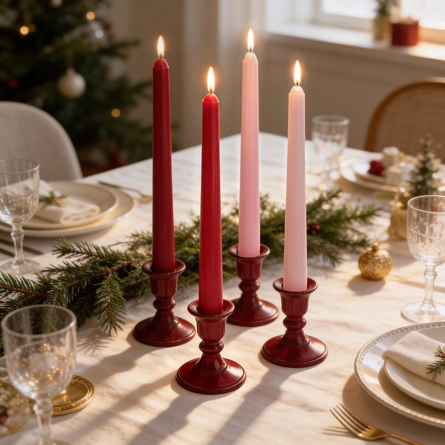 Viyffo Taper Candles, 10 Inch, 4 Pack, Olive Glow – Unscented, Dripless & Smokeless Design, Up to 8 Hour Burn – Long Tall Taper Candlesticks for Wedding, Dinner & Home Decor