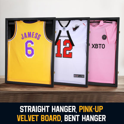 Jersey Wooden Frame Display Case -Shadow Box with 98% UV Protection Acrylic and Hanger for L or XL Baseball Basketball Football Hockey Sport Shirt and Uniform Gifts for Men (Black, 1 Pack)