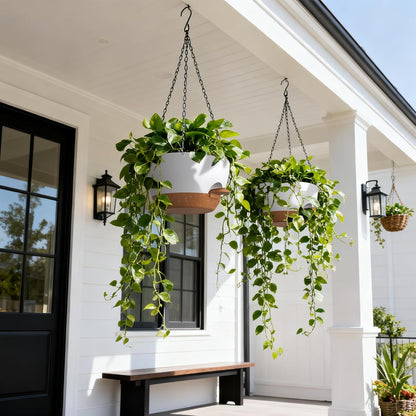 UOUZ 13 Inch 2 Pack Large Self Watering Hanging Planters for Indoor Outdoor Plants, Hanging Plant Pots with Removable 50 Oz Reservoir, Plastic Hanging Basket for Window Porch Garden Balcony, Black