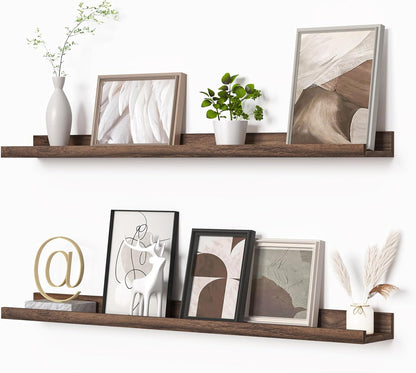 Heimlove Picture Ledge Shelf, Floating Shelves Set of 2, 24 Inches Picture Shelf for Wall with Ledge, Kids Bookshelf Wall Mounted for Living Room Bedroom Decor Books Photo Frames - White