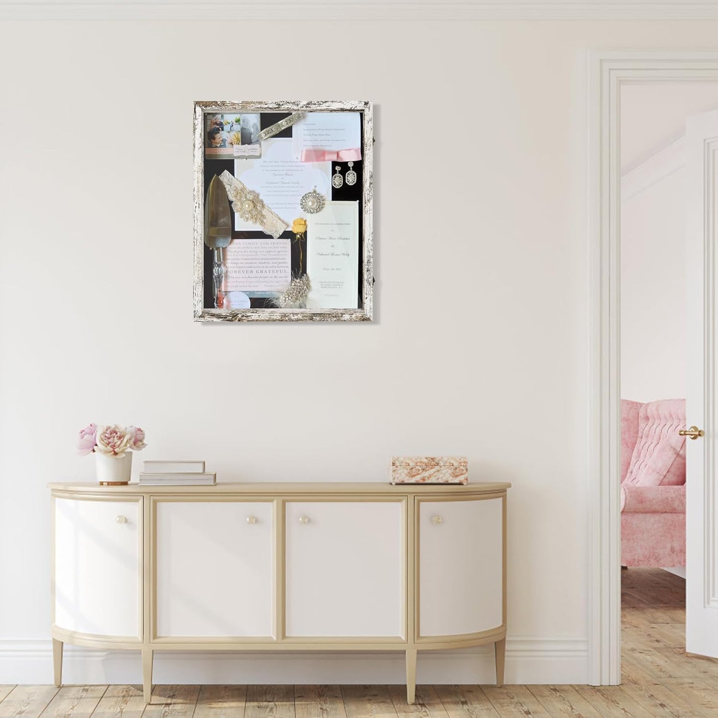 GraduatePro Shadow Box Frame 11x14 Display Case with Linen Back, Real Glass Window Door with Hinge, Picture Frame Wedding Bouquet Memorabilia Medals Photos Memory Box for Keepsakes, Carbonized Black