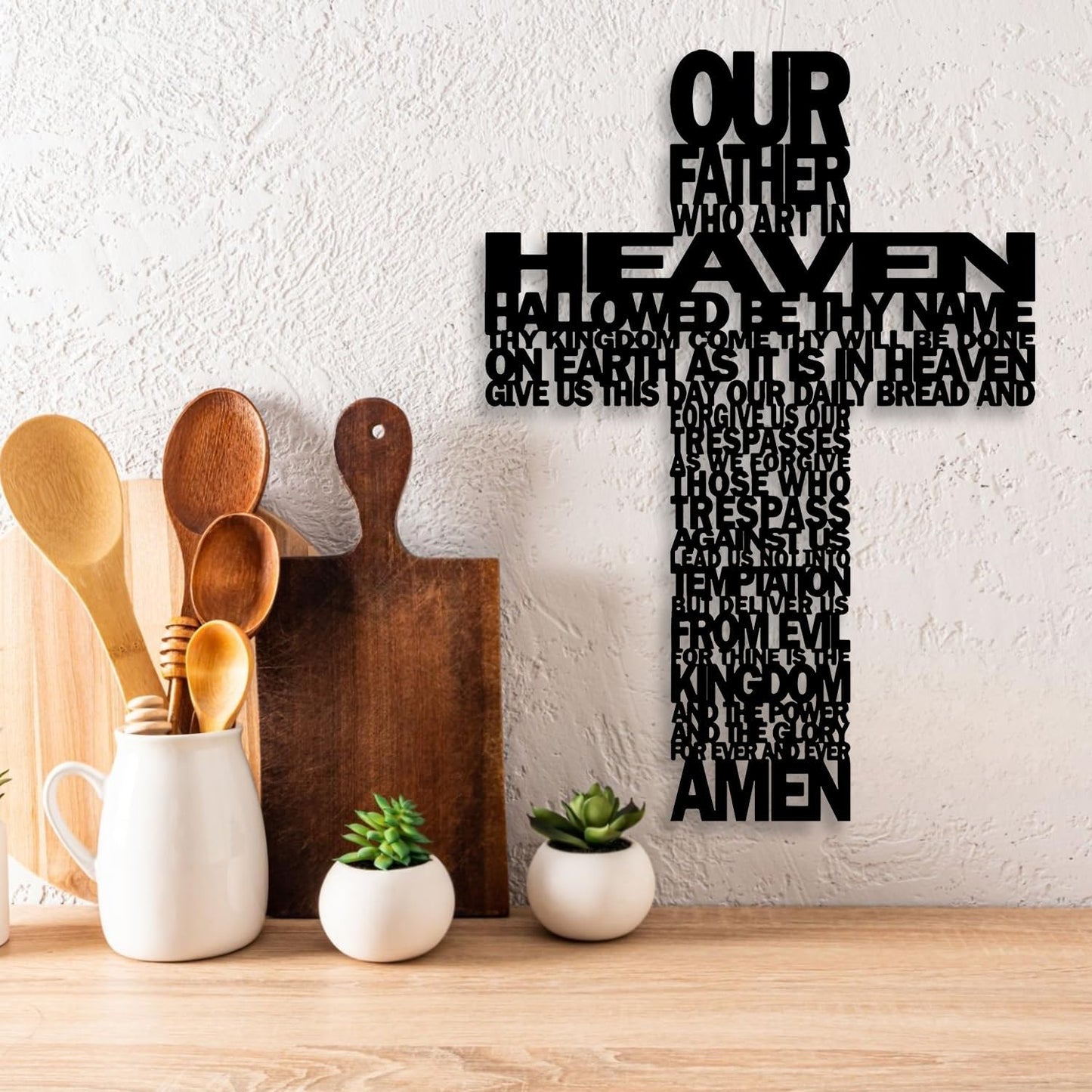 LIYOUYA Metal Cross Wall Decor - Rustic Farmhouse Decor Black Prayer Text Cross Wall Art Home Decor for Living Room, Bathroom, Bedroom, Dining Room, Office, Church (Black)