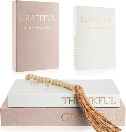 Faccito Set of 2 Linen Decorative Books with Wooden Beaded Garland Tassel Elegant Linen Books Aesthetic Gold Foil Fake Book for Coffee Table Shelf Mantel Storage Boxes(Mint Green)