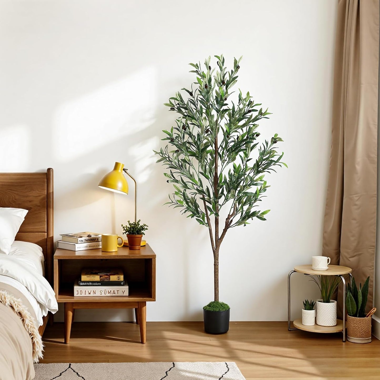 Alupssuc Olive Trees Artificial Indoor, 6FT Tall Faux Olive Tree with White Planter, Artificial Plants with Lifelike Fruits and Realistic Leaves for Modern Home Office Living Room Decor