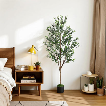 Alupssuc Olive Trees Artificial Indoor, 6FT Tall Faux Olive Tree with White Planter, Artificial Plants with Lifelike Fruits and Realistic Leaves for Modern Home Office Living Room Decor