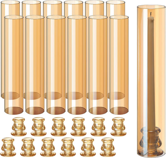Teenyyou 36 Set Glass Hurricane Candle Holders Bulk 12.6" Open Ended Glass Candleholder Tube Shape Bottomless and 2.2" Taper Clear Candlestick Holders for Wedding Table Centerpiece (Clear)