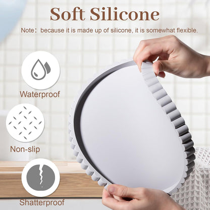 Round Bathroom Tray Silicone Kitchen Counter Decor Vanity Organizer Decorative Coffee Table Tray for Perfume, Candle, Soap Dish, 9 Inch, Black