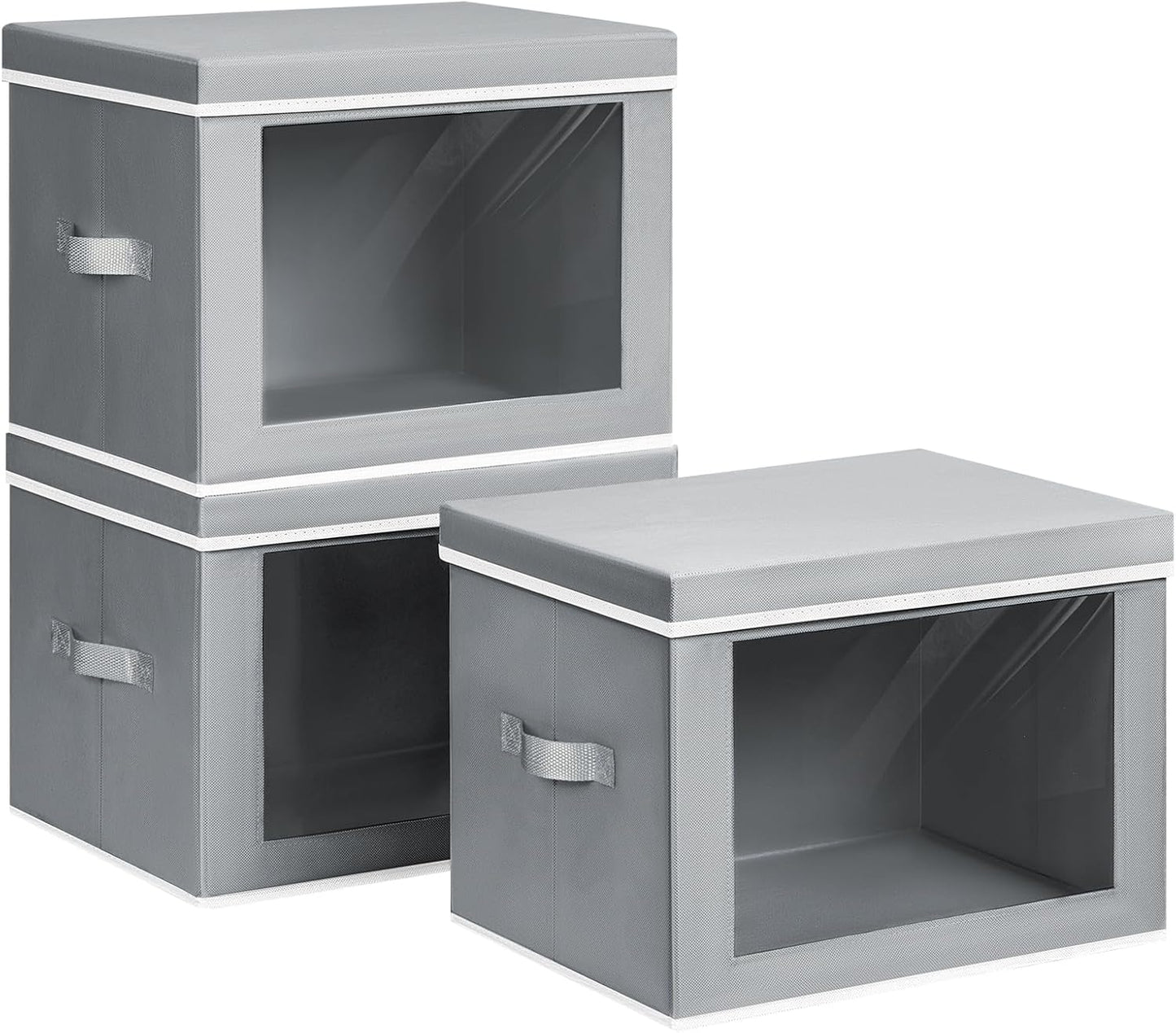 Homsorout Storage Bins with Lids - Fabric Closet Storage Bins with Window, Collapsible Baskets for Shelves 4 Pack, Home Decorative Boxes for Clothes, Closet, Office, Grey