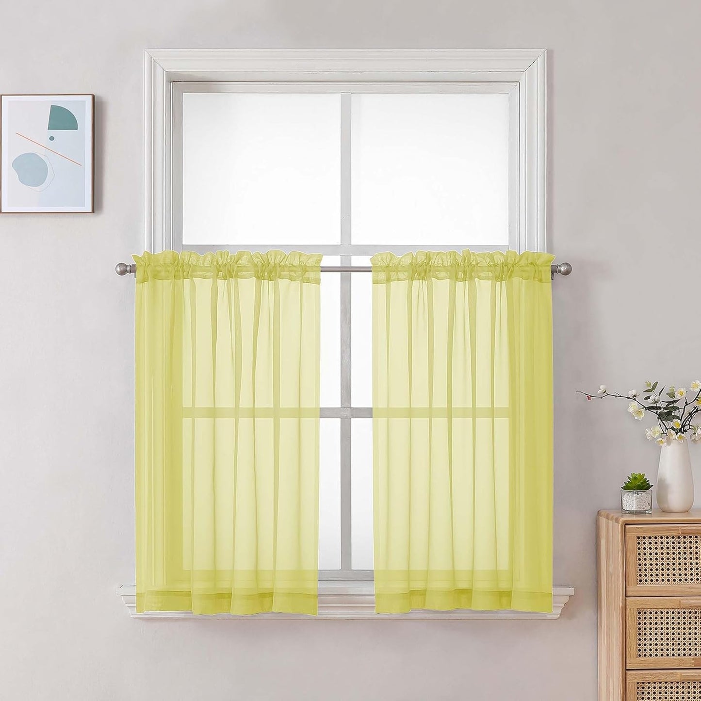 Chyhomenyc Sheer White Valances for Windows 2 Pack, Small Window Curtains for Living Room Bathroom Cafe Laundry Basement, Modern Top Dual Rod Pocket Voile Curtain, 42W x 14L inches, White - Colors A
