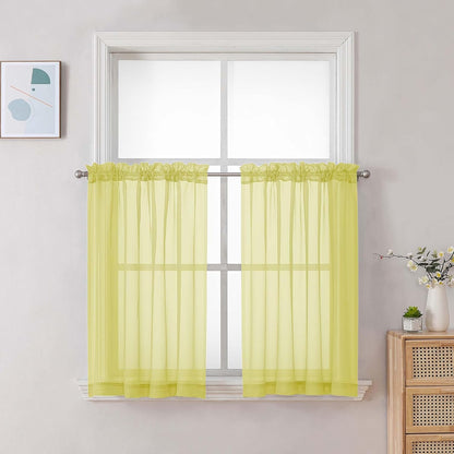 Chyhomenyc Sheer White Valances for Windows 2 Pack, Small Window Curtains for Living Room Bathroom Cafe Laundry Basement, Modern Top Dual Rod Pocket Voile Curtain, 42W x 14L inches, White - Colors A