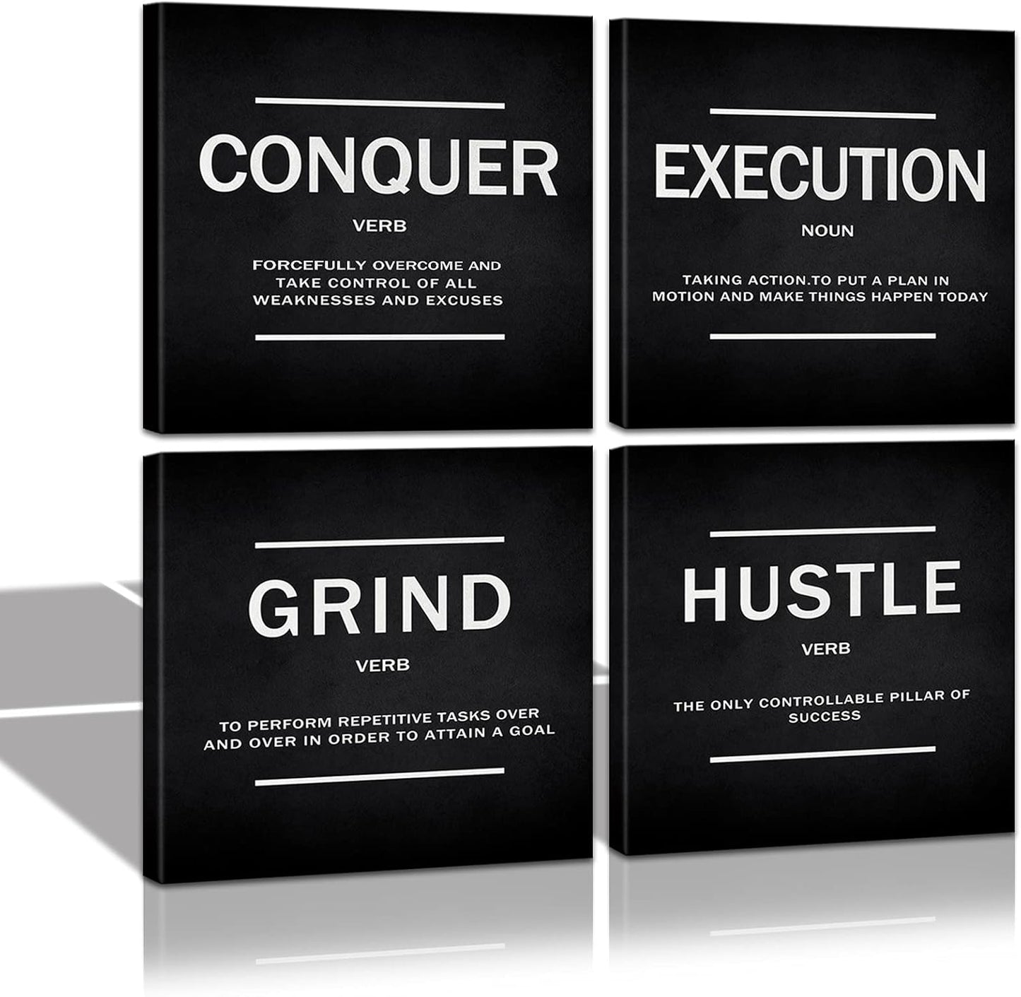 KAWAHONE Canvas Painting Wall Art, Grind Hustle Execution Motivational Wall Art Decoration Posters Prints for Living Room Bedroom, Office Decor, Gallery-Wrapped Canvas Art Set Framed Ready to Hang