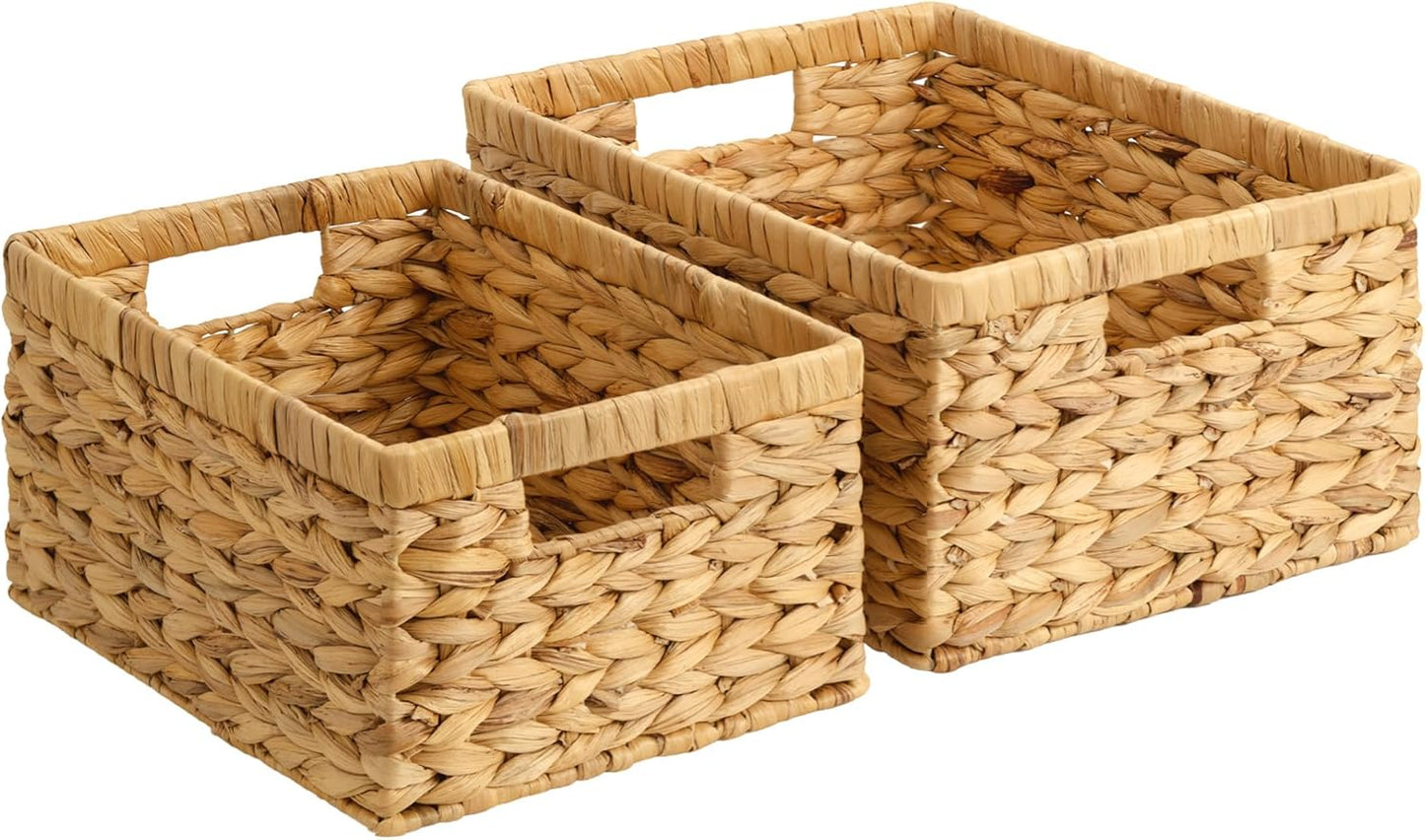 StorageWorks Wicker Basket, Baskets for Organizing, Storage Basket with Built-in Handles, Water Hyacinth Shelves (Medium 2-Pack, Natural Hyacinth)