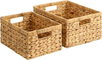 StorageWorks Wicker Basket, Baskets for Organizing, Storage Basket with Built-in Handles, Water Hyacinth Shelves (Medium 2-Pack, Natural Hyacinth)