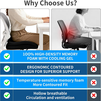 Seat Cushions for Office Chairs Wheelchair Cushion for Long Sitting Back Pain，Memory Foam Seat Car Computer Desk Chair Cushion，Coccyx Cushion for Tailbone Pain Relief Cushion Office Chair Black