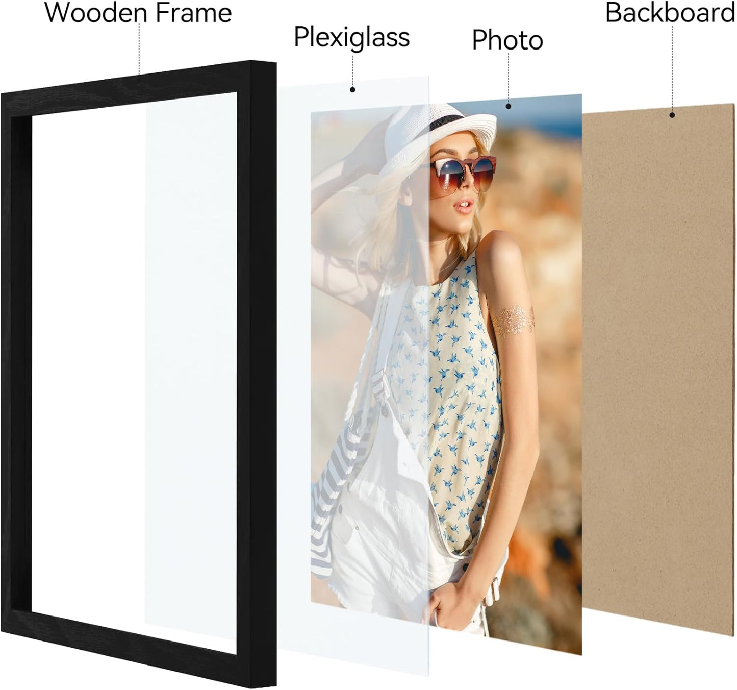 Vittanly 11x14 Picture Frame, Display Pictures 8x10 with Mat or 11x14 without Mat, Photo Frame for Wall Mounting, Black, 1 Pack - Colors A