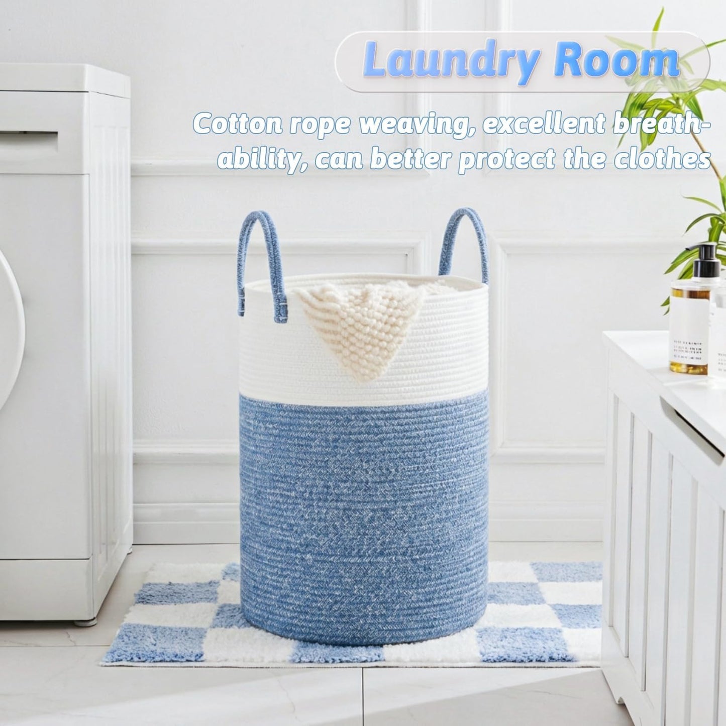 Artfeel Laundry Basket,Woven Cotton Rope Laundry Hamper,60L for Decor Storage of Dirty Clothes,Toys and Blankets in Bathroom,Baby Room and Living Room