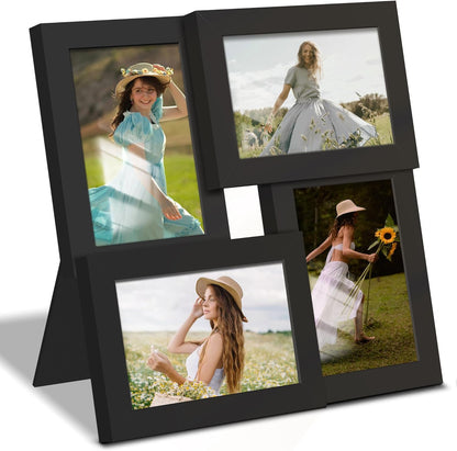 DUENPY 4x6 Collage Picture Frame Tempered Glass Front, Displays Four 4x6 Photo, Family Photo Collage Frame, Wall Decor Wall Hanging or Tabletop, Brown