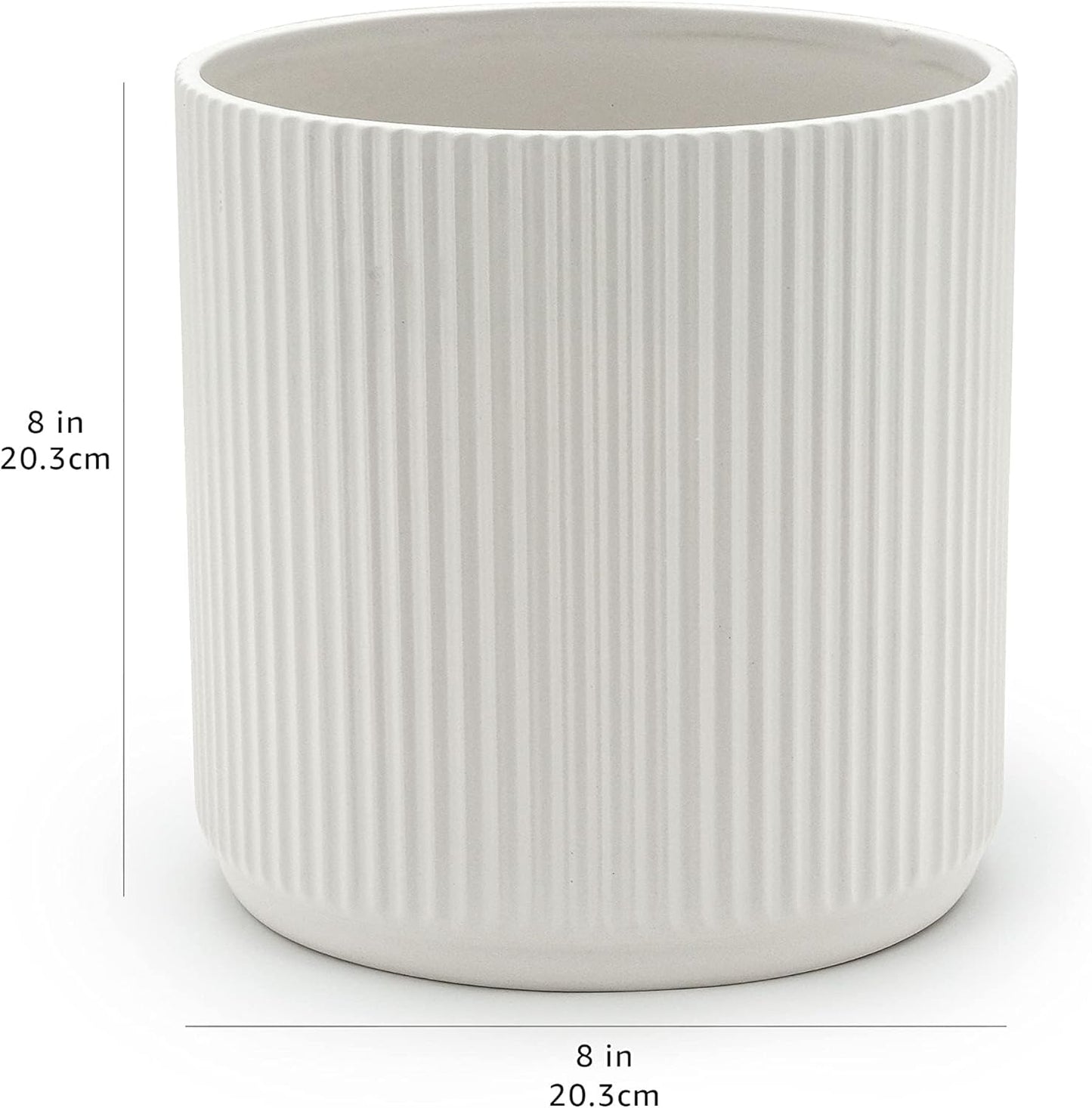 Amazon Basics Fluted Ceramic Round Planter with Drainage Hole, Indoor Outdoor Flower Pot, 10-inch, White